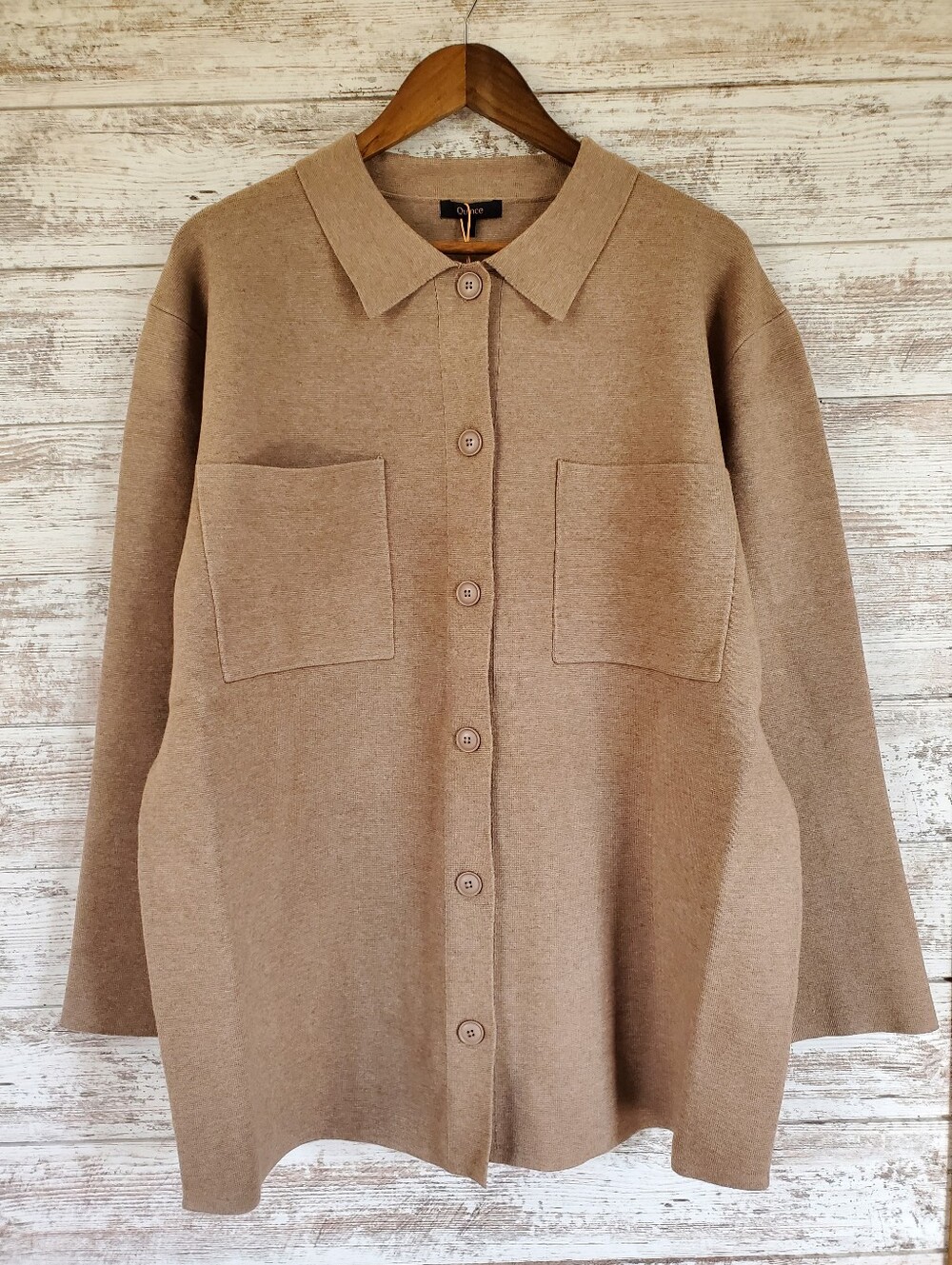 NWT Quince Eco-Knit Milano Stitch Oversized Shirt Jacket Shacket Warm Taupe - Picture 3 of 12